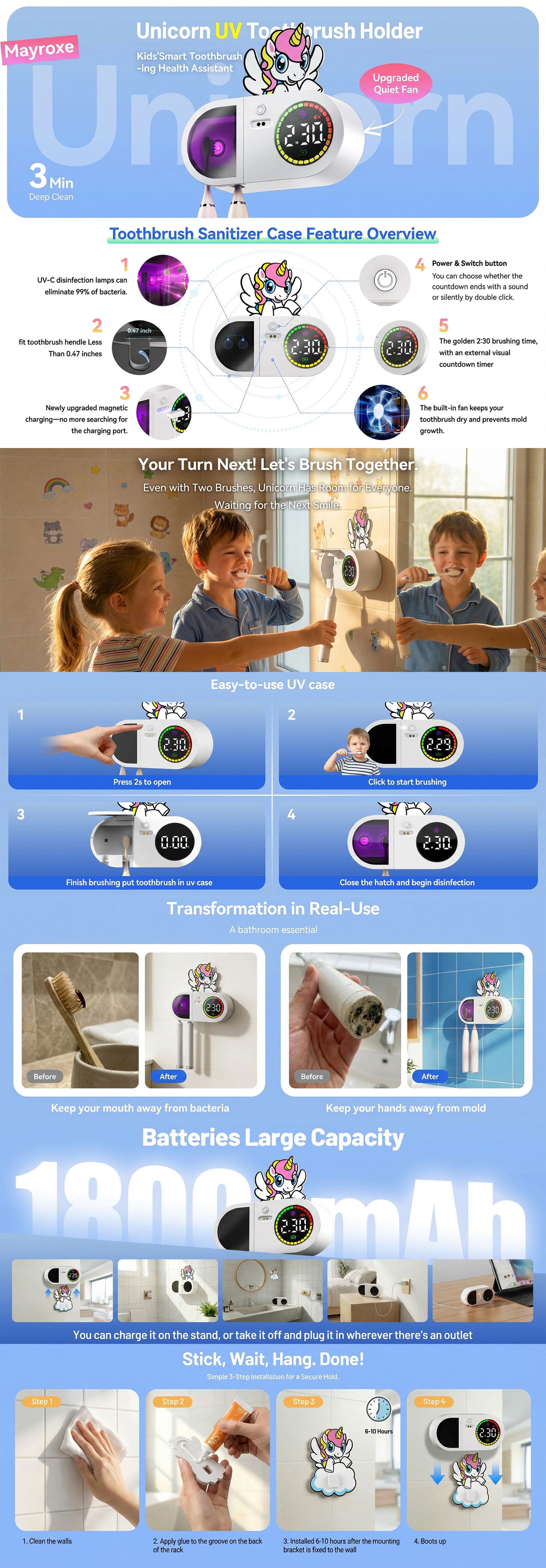 Unicorn UV Toothbrush Holder features
